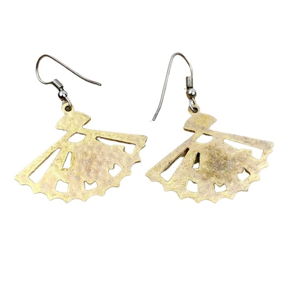 VINTAGE poinsettia fan-shaped holiday earrings - Picture 2 of 6